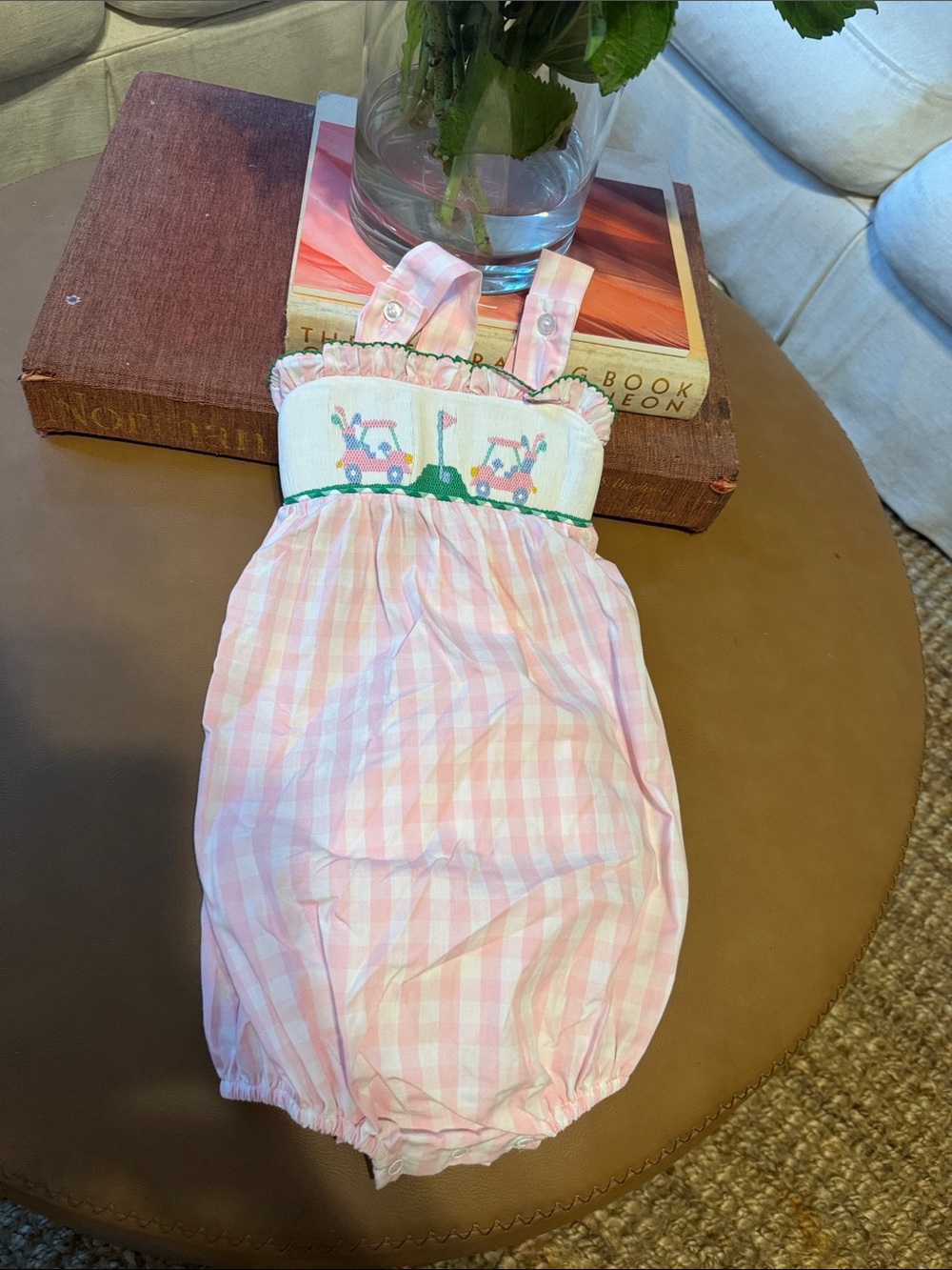 Pink Gingham Smocked golf Bubble Romper - Kids Matching Sets